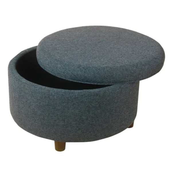 Benches & Ottomans-Kirkland's Home Navy Upholstered Round Storage Ottoman Blue
