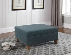 Benches & Ottomans-Kirkland's Home Navy Upholstered Square Storage Ottoman Blue