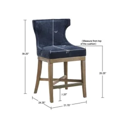 Bar Stools & Counter Height Stools-Kirkland's Home Navy Upholstered Wingback Swivel Counter Stool Blue