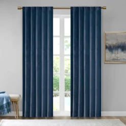 Curtains & Drapes-Kirkland's Home Navy Velvet Greta Curtain Panel Set, 95 In. Blue