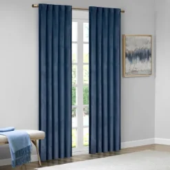 Curtains & Drapes-Kirkland's Home Navy Velvet Greta Curtain Panel Set, 84 In. Blue