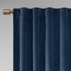 Curtains & Drapes-Kirkland's Home Navy Velvet Greta Curtain Panel Set, 84 In. Blue