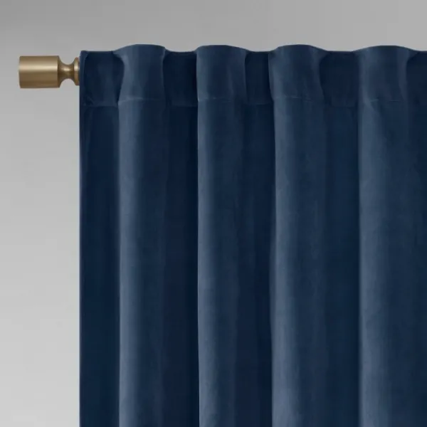 Curtains & Drapes-Kirkland's Home Navy Velvet Greta Curtain Panel Set, 84 In. Blue