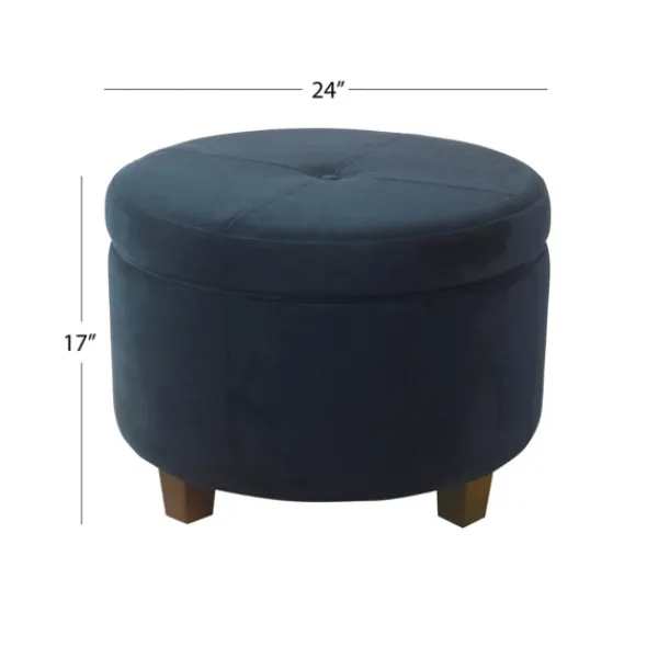 Benches & Ottomans-Kirkland's Home Navy Velvet Upholstered Round Storage Ottoman Blue