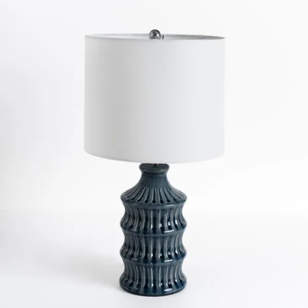Table Lamps-Kirkland's Home Navy Wave Glazed Table Lamp White