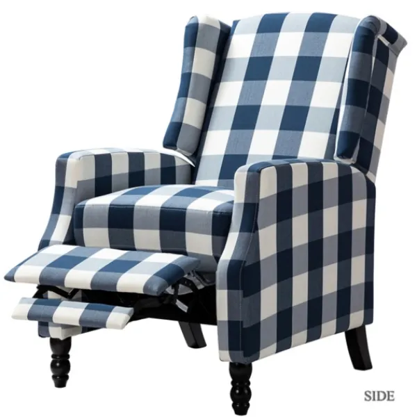 Accent Chairs-Kirkland's Home Navy Windowpane Plaid Recliner Blue/White