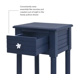 Accent & End Tables-Kirkland's Home Navy Wood Coastal Compact Accent Table Blue
