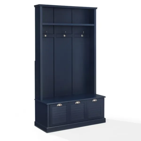 Entryway Furniture-Kirkland's Home Navy Wood Storage Bench Hall Tree Blue