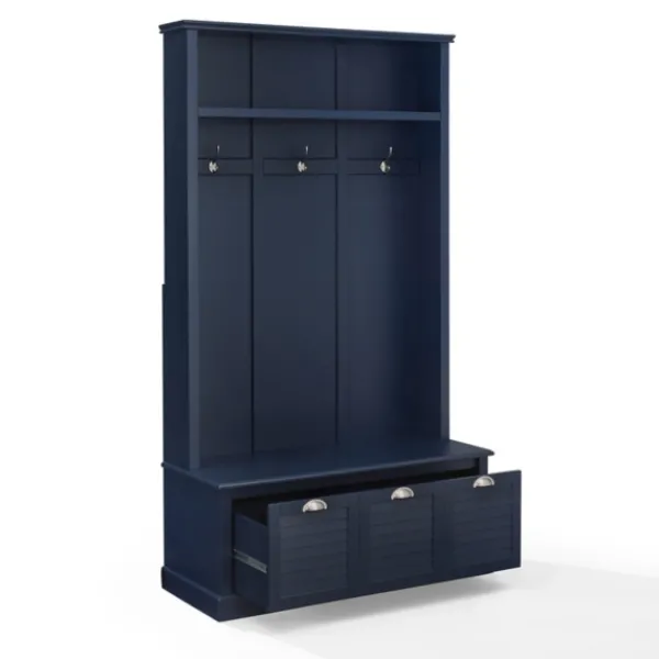 Entryway Furniture-Kirkland's Home Navy Wood Storage Bench Hall Tree Blue