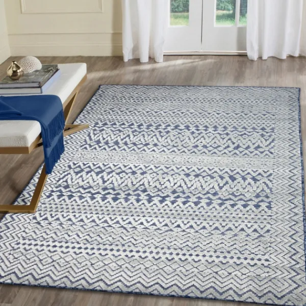 Outdoor Rugs-Kirkland's Home Navy Zig-Zag Ezra Indoor/Outdoor Area Rug, 4X7 Blue/White