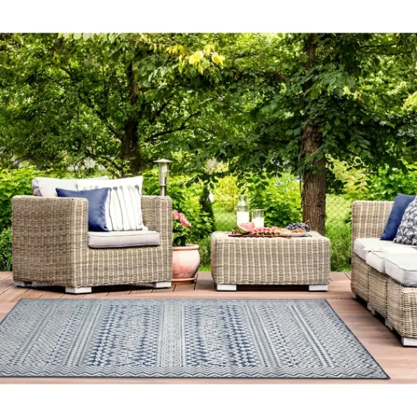 Outdoor Rugs-Kirkland's Home Navy Zig-Zag Ezra Indoor/Outdoor Area Rug, 7X9 Blue/White
