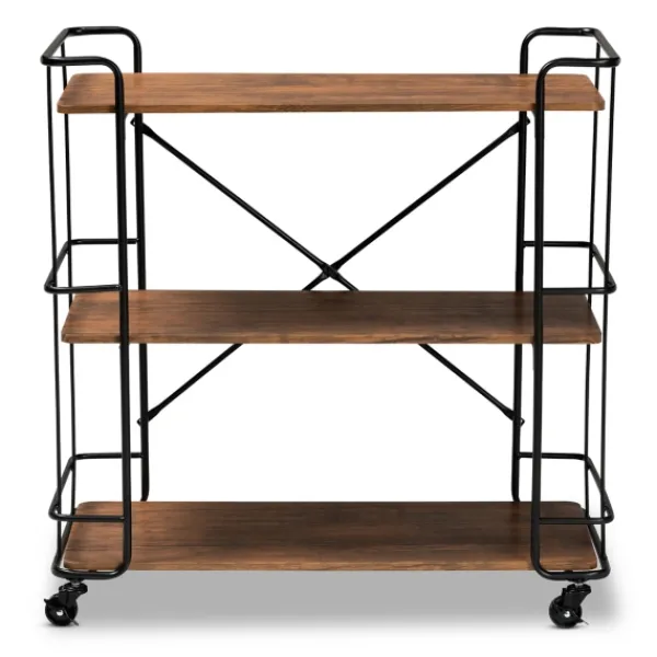 Kitchen Islands & Bar Carts-Kirkland's Home Nellie Walnut 3-Tier Mobile Bar Cart