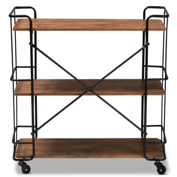 Kitchen Islands & Bar Carts-Kirkland's Home Nellie Walnut 3-Tier Mobile Bar Cart