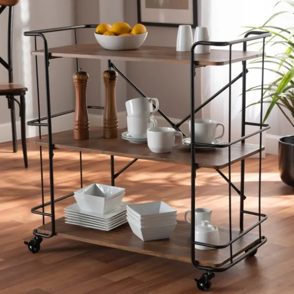 Kitchen Islands & Bar Carts-Kirkland's Home Nellie Walnut 3-Tier Mobile Bar Cart