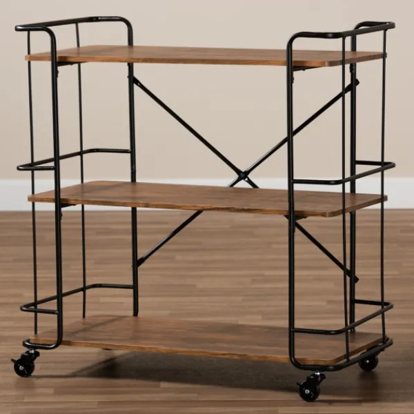 Kitchen Islands & Bar Carts-Kirkland's Home Nellie Walnut 3-Tier Mobile Bar Cart