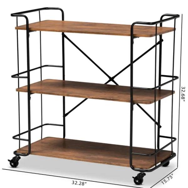 Kitchen Islands & Bar Carts-Kirkland's Home Nellie Walnut 3-Tier Mobile Bar Cart