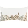 Pillows-Kirkland's Home Neutral Blooms Hand Embroidered Lumbar Pillow White/Tan/Gray