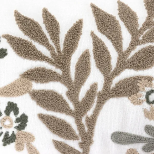 Pillows-Kirkland's Home Neutral Blooms Hand Embroidered Lumbar Pillow White/Tan/Gray