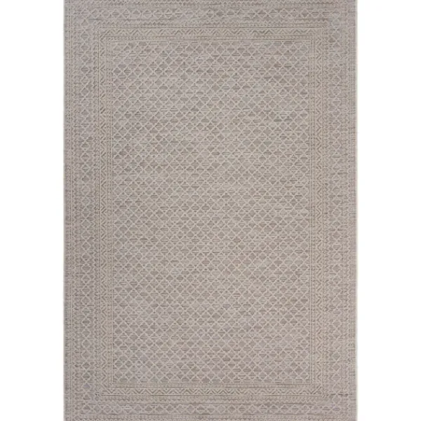 Outdoor Rugs-Kirkland's Home Neutral Bordered Lattice Outdoor Area Rug, 5X7 Gray