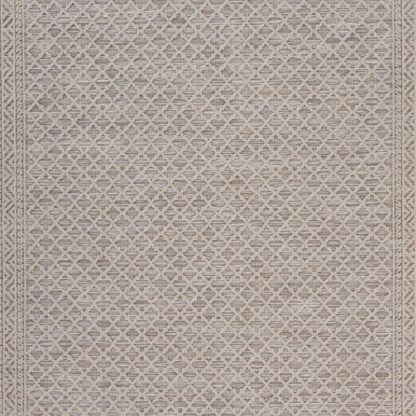Outdoor Rugs-Kirkland's Home Neutral Bordered Lattice Outdoor Area Rug, 5X7 Gray
