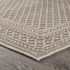 Outdoor Rugs-Kirkland's Home Neutral Bordered Lattice Outdoor Area Rug, 5X7 Gray
