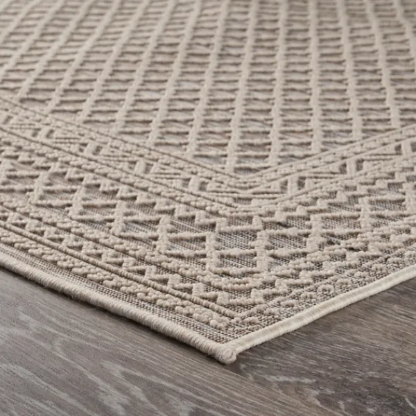 Outdoor Rugs-Kirkland's Home Neutral Bordered Lattice Outdoor Area Rug, 5X7 Gray