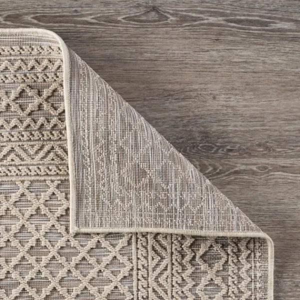 Outdoor Rugs-Kirkland's Home Neutral Bordered Lattice Outdoor Area Rug, 5X7 Gray