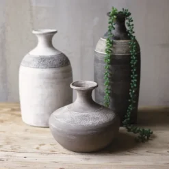 Vases-Kirkland's Home Neutral Clay Vessel Vases, Set Of 3 Black/White/Gray