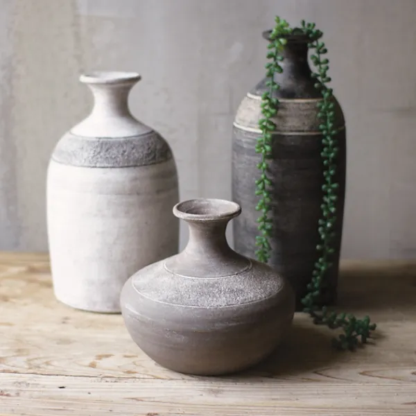 Vases-Kirkland's Home Neutral Clay Vessel Vases, Set Of 3 Black/White/Gray
