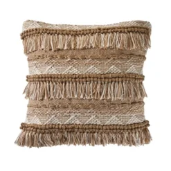 Pillows-Kirkland's Home Neutral Embroidered Fringe Accent Pillow Brown