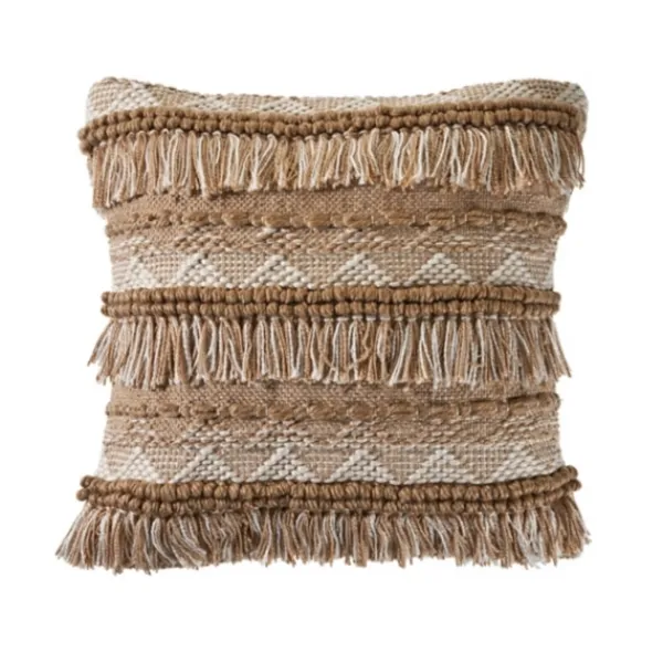 Pillows-Kirkland's Home Neutral Embroidered Fringe Accent Pillow Brown
