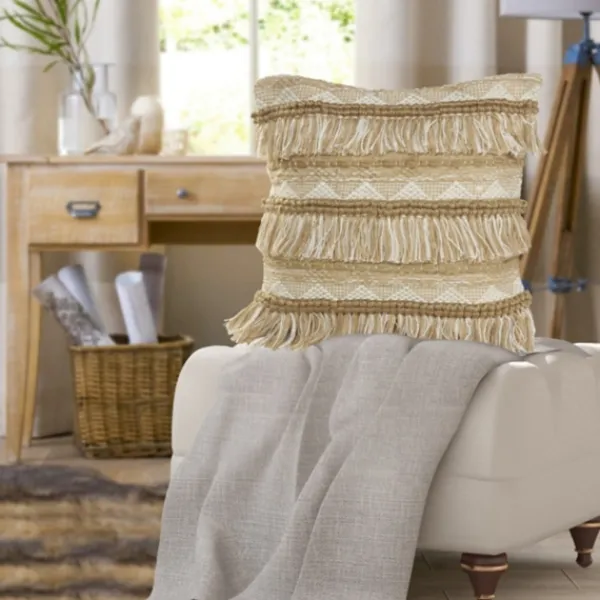 Pillows-Kirkland's Home Neutral Embroidered Fringe Accent Pillow Brown