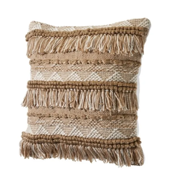 Pillows-Kirkland's Home Neutral Embroidered Fringe Accent Pillow Brown