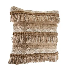 Pillows-Kirkland's Home Neutral Embroidered Fringe Accent Pillow Brown