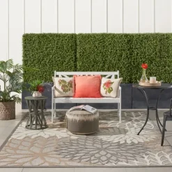 Outdoor Rugs-Kirkland's Home Neutral Floral Burst Outdoor Area Rug, 7X10 Tan/Gray/White