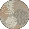 Outdoor Rugs-Kirkland's Home Neutral Floral Burst Outdoor Round Area Rug, 7 Ft. Tan/Gray