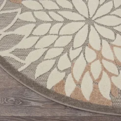 Outdoor Rugs-Kirkland's Home Neutral Floral Burst Outdoor Round Area Rug, 7 Ft. Tan/Gray