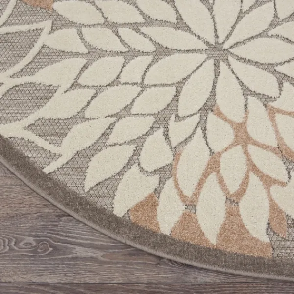 Outdoor Rugs-Kirkland's Home Neutral Floral Burst Outdoor Round Area Rug, 7 Ft. Tan/Gray