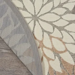 Outdoor Rugs-Kirkland's Home Neutral Floral Burst Outdoor Round Area Rug, 7 Ft. Tan/Gray