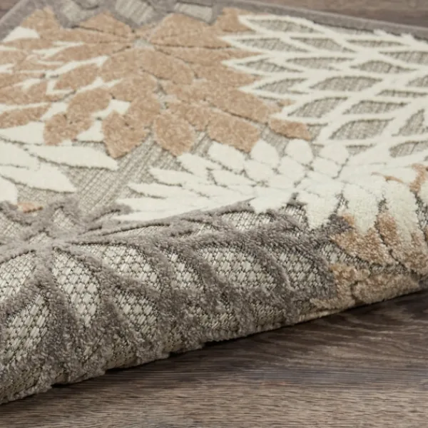Outdoor Rugs-Kirkland's Home Neutral Floral Burst Outdoor Round Area Rug, 7 Ft. Tan/Gray
