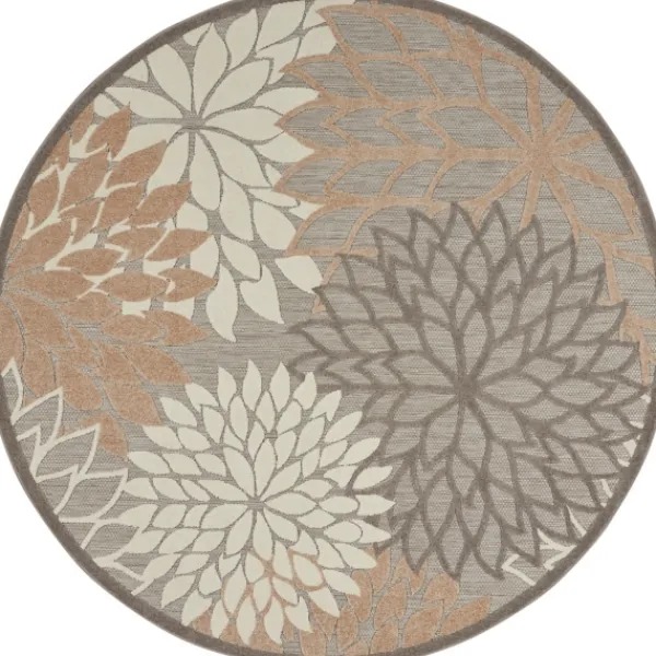 Outdoor Rugs-Kirkland's Home Neutral Floral Burst Outdoor Round Area Rug, 5 Ft. Tan/Gray