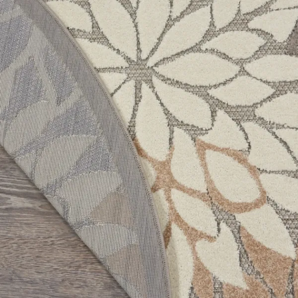 Outdoor Rugs-Kirkland's Home Neutral Floral Burst Outdoor Round Area Rug, 5 Ft. Tan/Gray