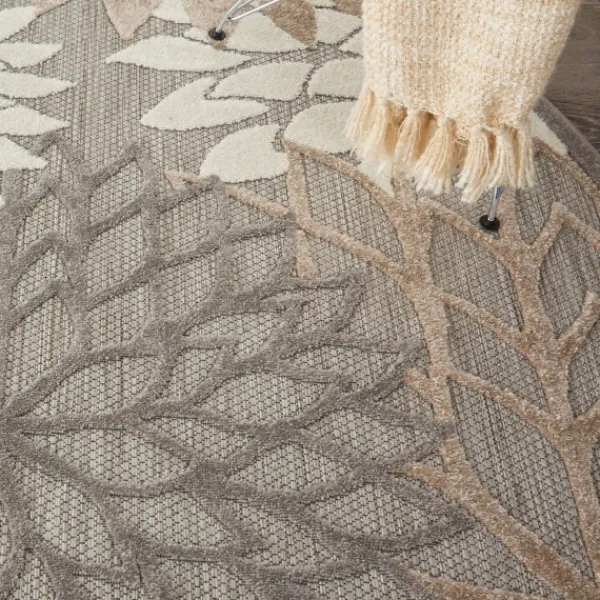 Outdoor Rugs-Kirkland's Home Neutral Floral Burst Outdoor Round Area Rug, 5 Ft. Tan/Gray