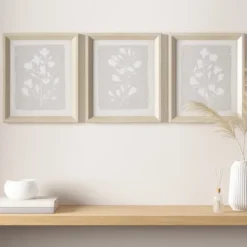 Framed Art-Kirkland's Home Neutral Floral Sprigs 3-Pc. Framed Art Set White/Gray