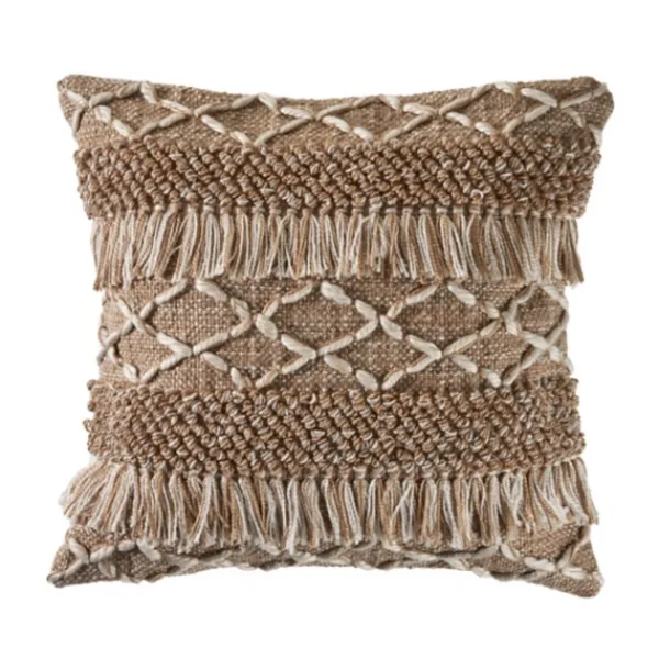 Pillows-Kirkland's Home Neutral Geometric Fringe Accent Pillow Brown