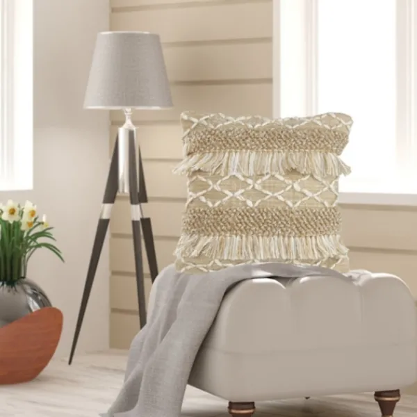 Pillows-Kirkland's Home Neutral Geometric Fringe Accent Pillow Brown