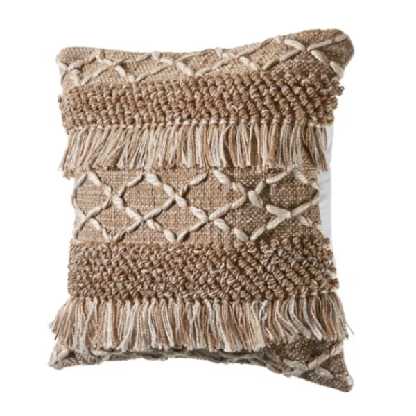 Pillows-Kirkland's Home Neutral Geometric Fringe Accent Pillow Brown