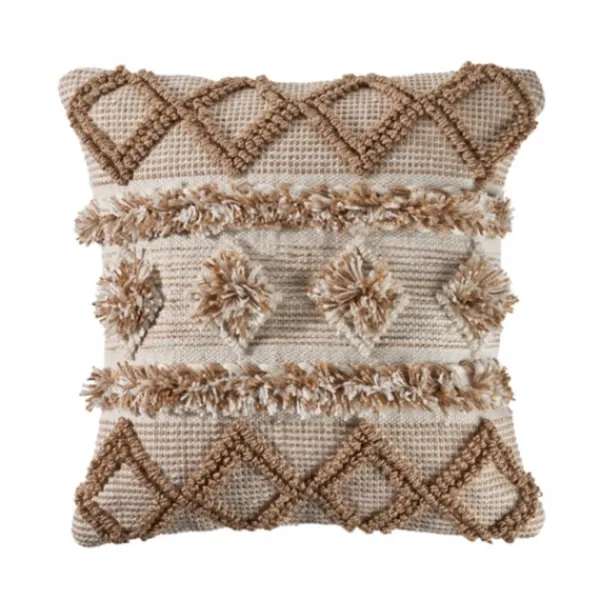 Pillows-Kirkland's Home Neutral Geometric Pom Pom Pillow Brown
