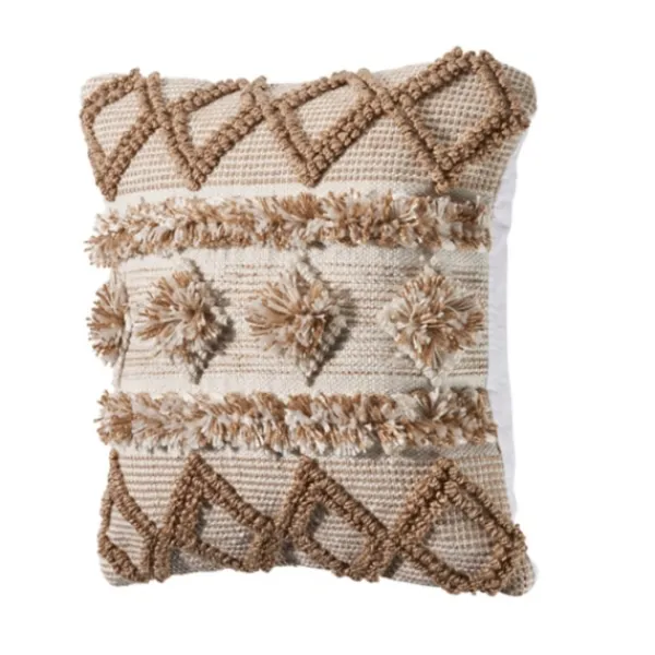Pillows-Kirkland's Home Neutral Geometric Pom Pom Pillow Brown