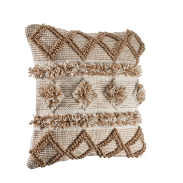 Pillows-Kirkland's Home Neutral Geometric Pom Pom Pillow Brown